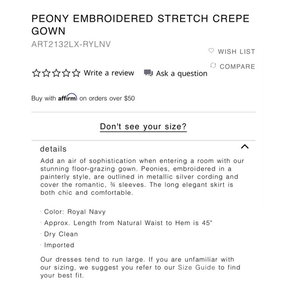 TADASHI SHOJI ART2132LX PEONY LACE ROYAL NAVY EMBROIDERED STRETCH CREPE GOWN - Picture 2 of 16